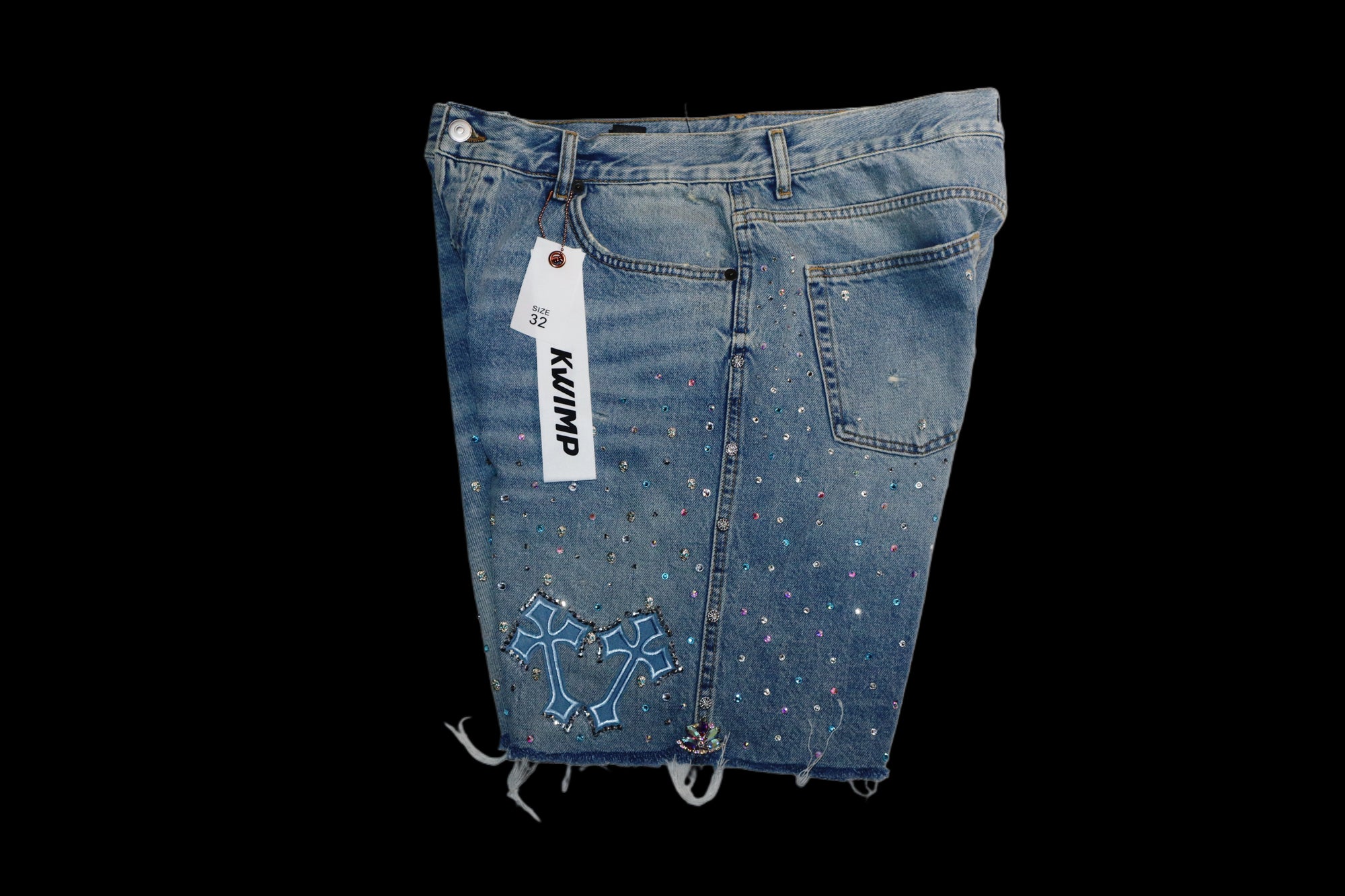 KP: Double Cross Denim Jeans Shorts {size 32}