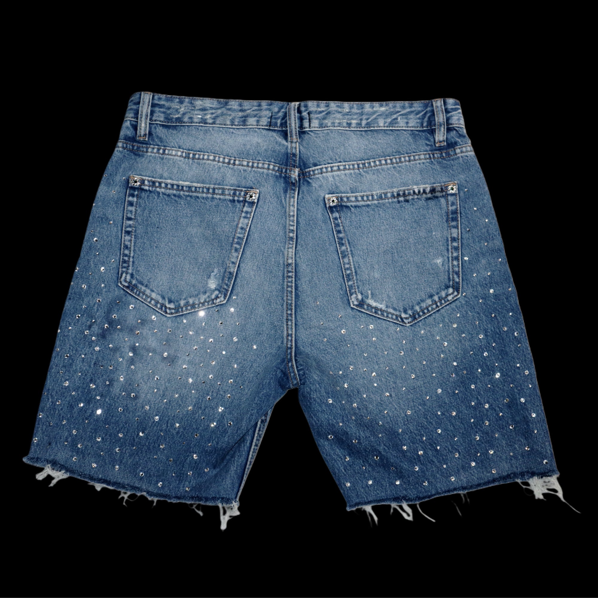 KP: Blue Flare Chopped Denim Jeans Shorts {size 32}