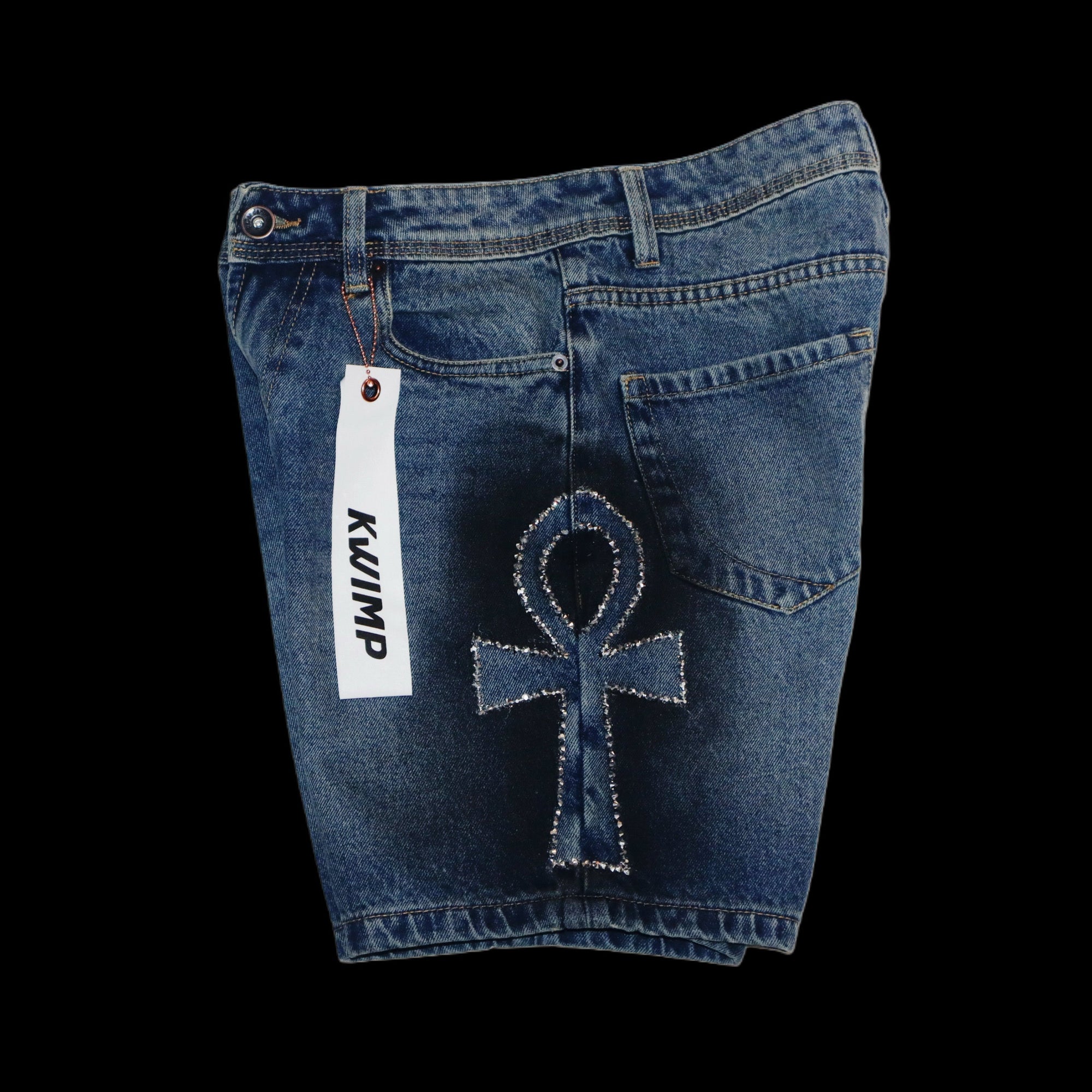 KP: Silver AnKh Denim Jeans Shorts {size 30}